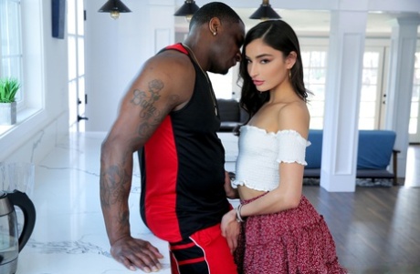 Худенькая молодая девушка Эмили Уиллис вступает в сексуальные отношения с большим черным членом картинка 8