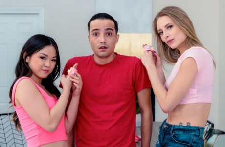 Сводные сестры Лулу Чу и Кайлер Куинн занимаются сексом втроем на кухонном столе картинка 4