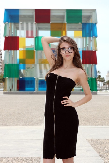 Занудная молоденькая Мила показывает свои сиськи и задницу на смотровой площадке над своим городом картинка 15